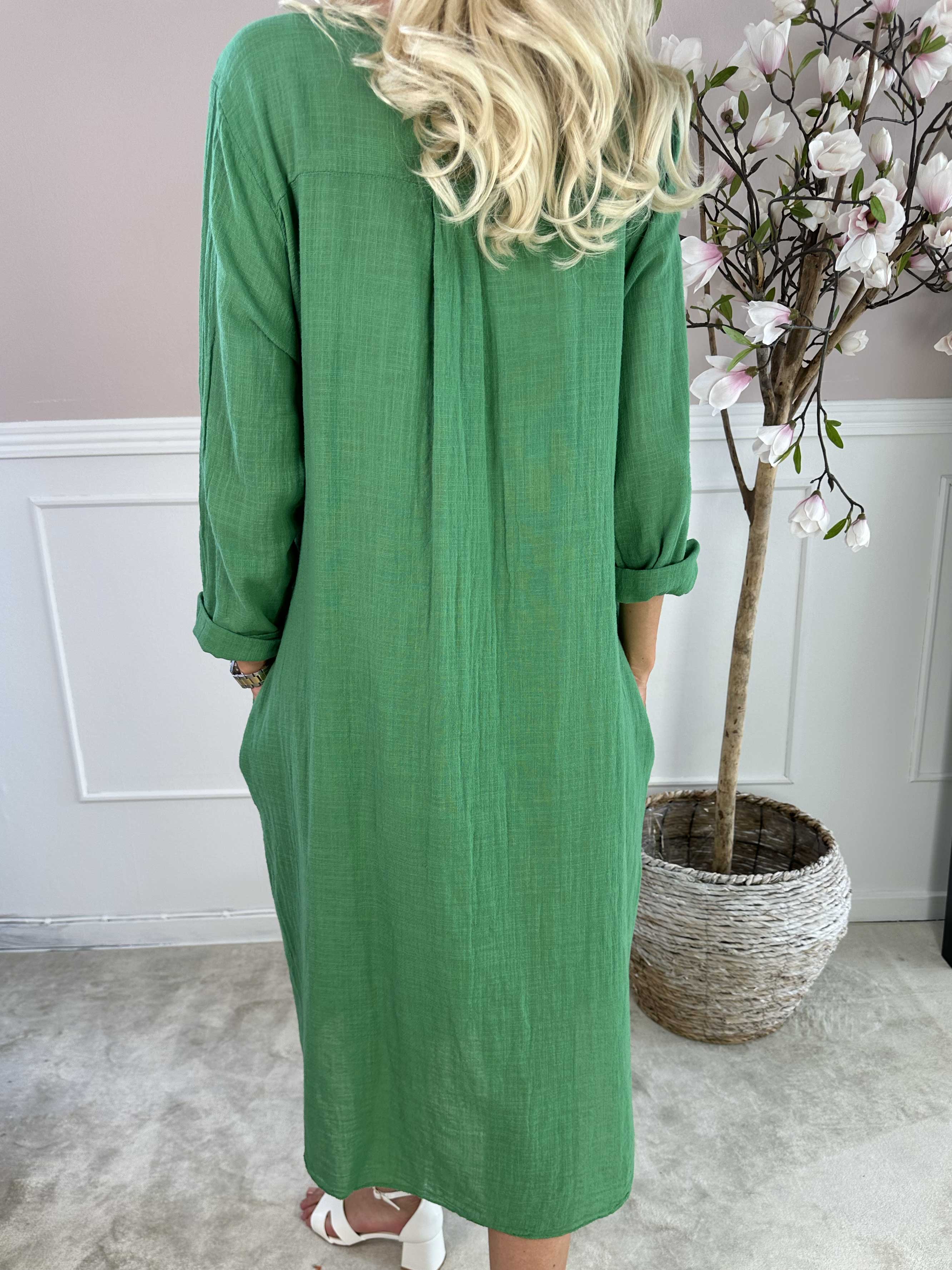 Arizona - Lang bomuldskjole i hørlignende stof